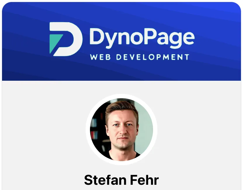 Screenshot showing link in bio page and a persons portrait