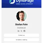Screenshot showing link in bio page and a persons portrait